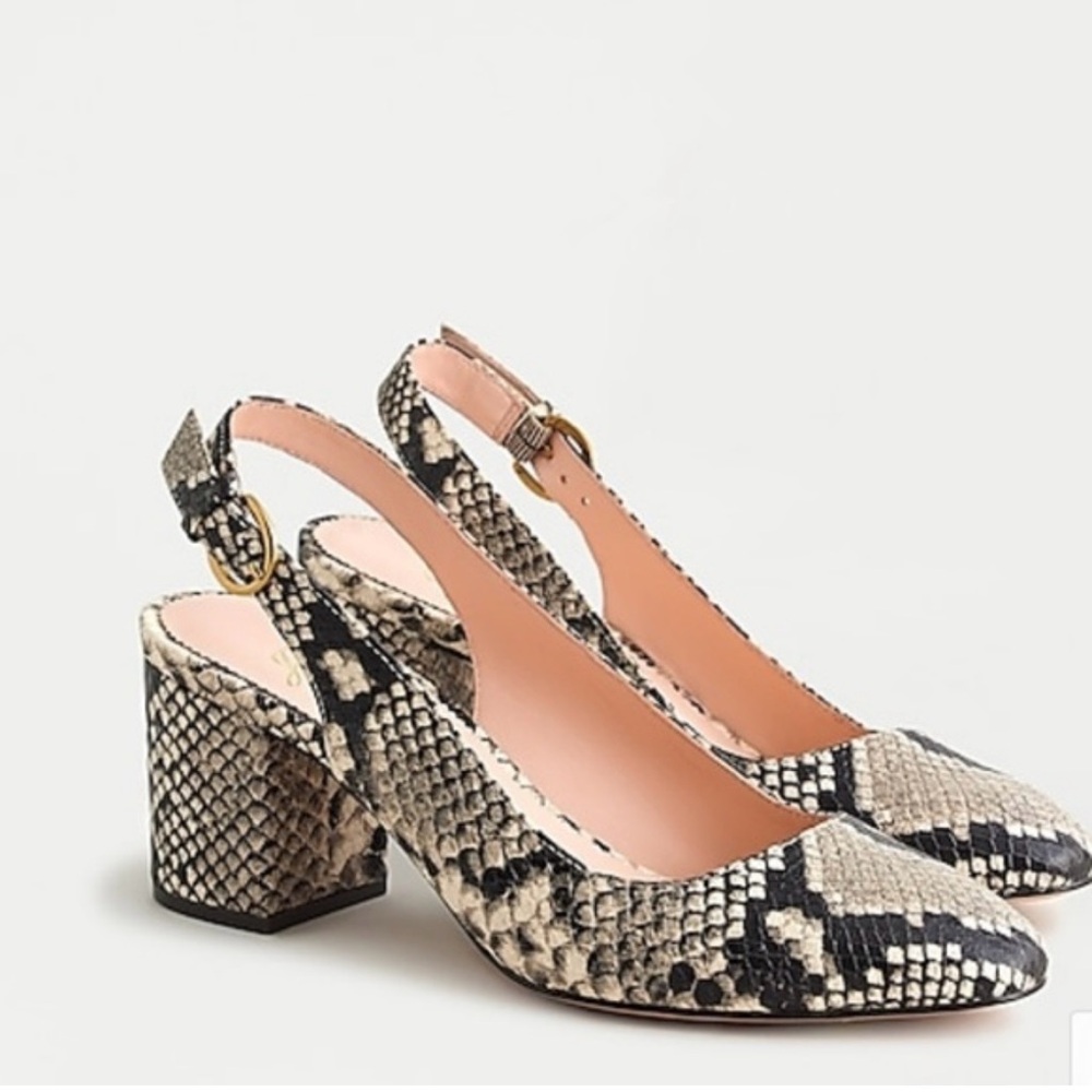 J. Crew Snake Embossed Leather Slingback Pump 10